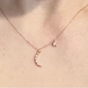 Moon & star necklace 14k rose gold and diamond 16 inches - Gelin Diamond